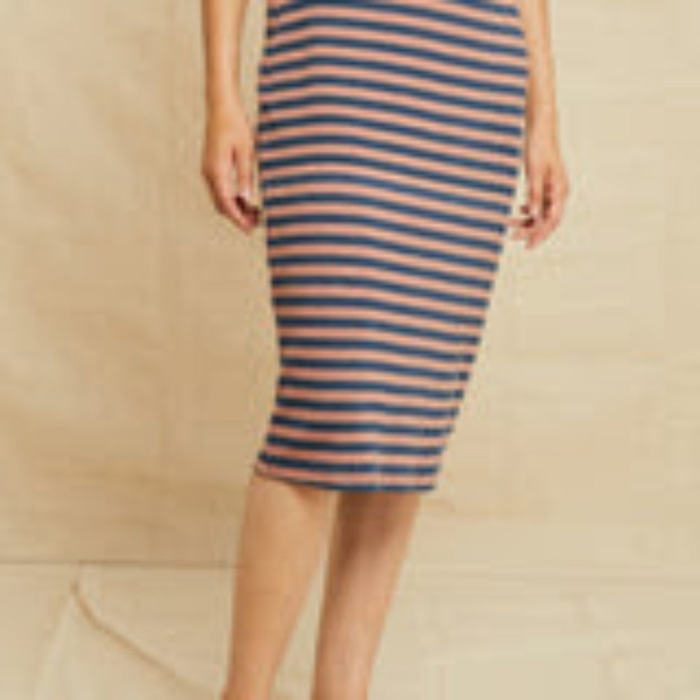 Amour Vert Irina Terry Lux Ocean Rose Stripe Skirt Size L NWT